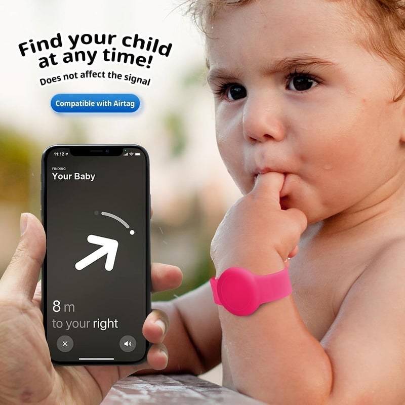 Foweroty for AirTag Bracelet for Kids, Waterproof Cute Print for Air tag Holder for Kids with Soft Silicone Full Coverage Anti-Lost Hidden for Airtag Wristband Accessories for Child, Luminous Pink - Image 5